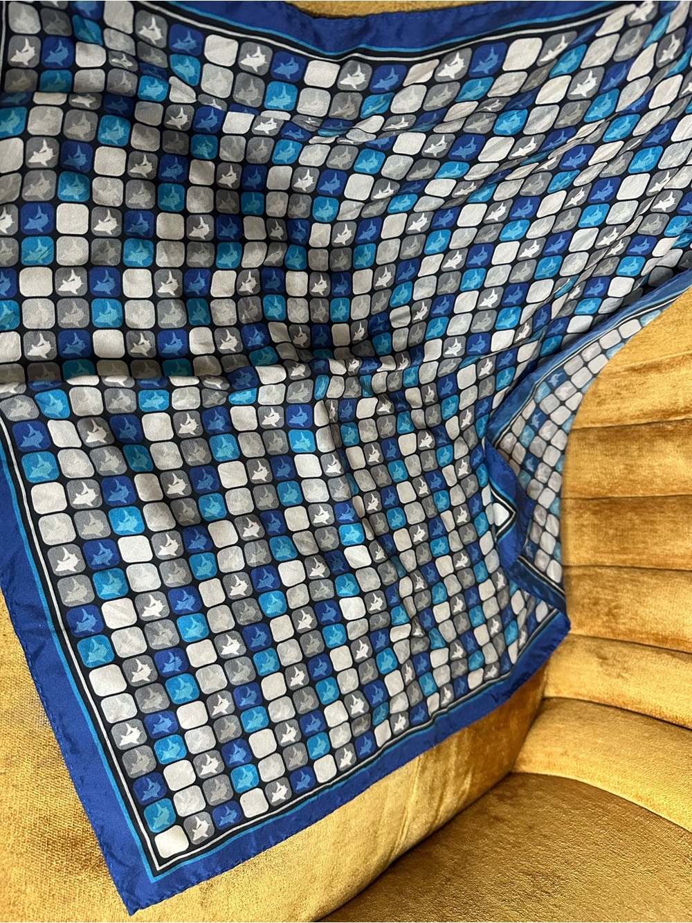 Vintage Geometric Silk Shark Scarf Handmade 100% Silk